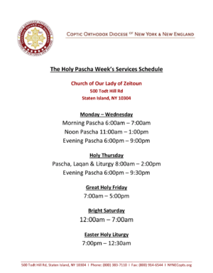 Our Lady of Zeitoun Pascha Schedule – Coptic Orthodox Diocese of New